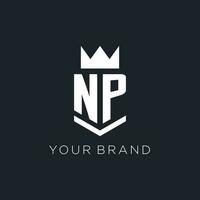 NP logo with shield and crown, initial monogram logo design vector