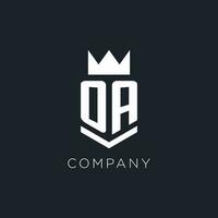 OA logo with shield and crown, initial monogram logo design vector