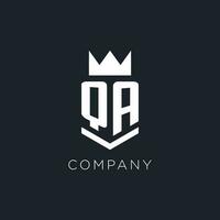 QA logo with shield and crown, initial monogram logo design vector