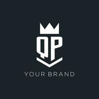 QP logo with shield and crown, initial monogram logo design vector