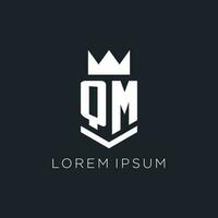 QM logo with shield and crown, initial monogram logo design vector