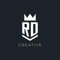 RD logo with shield and crown, initial monogram logo design vector