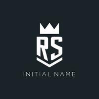 RS logo with shield and crown, initial monogram logo design vector