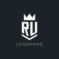 RU logo with shield and crown, initial monogram logo design vector