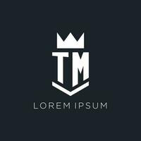 TM logo with shield and crown, initial monogram logo design vector