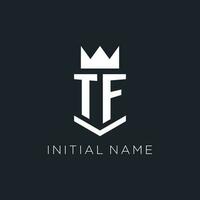 TF logo with shield and crown, initial monogram logo design vector