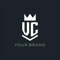 VC logo with shield and crown, initial monogram logo design vector