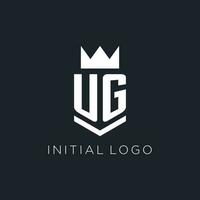 UG logo with shield and crown, initial monogram logo design vector