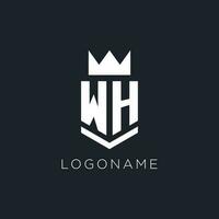 WH logo with shield and crown, initial monogram logo design vector