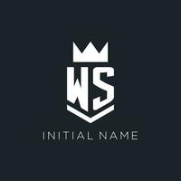 WS logo with shield and crown, initial monogram logo design vector