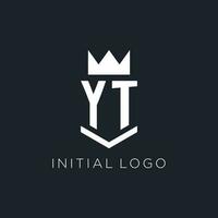 YT logo with shield and crown, initial monogram logo design vector