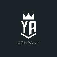 YA logo with shield and crown, initial monogram logo design vector