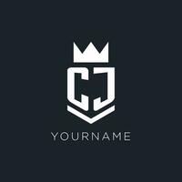 CJ logo with shield and crown, initial monogram logo design vector