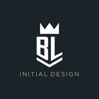 BL logo with shield and crown, initial monogram logo design vector