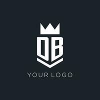 DB logo with shield and crown, initial monogram logo design vector