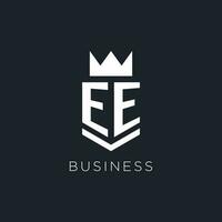 EE logo with shield and crown, initial monogram logo design vector