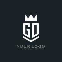 GO logo with shield and crown, initial monogram logo design vector