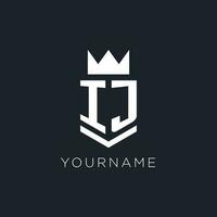 IJ logo with shield and crown, initial monogram logo design vector