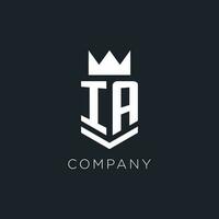 IA logo with shield and crown, initial monogram logo design vector