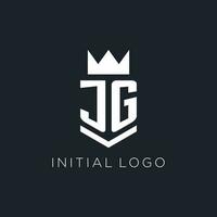 JG logo with shield and crown, initial monogram logo design vector