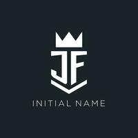jf logo con proteger y corona, inicial monograma logo diseño vector