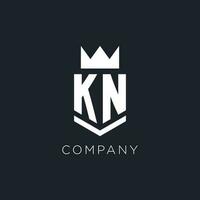 KN logo with shield and crown, initial monogram logo design vector