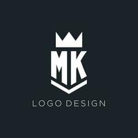 MK logo with shield and crown, initial monogram logo design vector