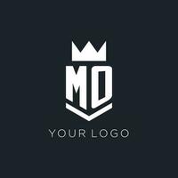 MO logo with shield and crown, initial monogram logo design vector
