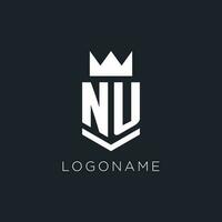 NU logo with shield and crown, initial monogram logo design vector