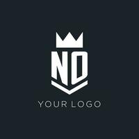 NO logo with shield and crown, initial monogram logo design vector