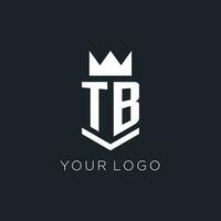 TB logo with shield and crown, initial monogram logo design vector