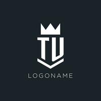 TU logo with shield and crown, initial monogram logo design vector