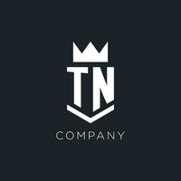 TN logo with shield and crown, initial monogram logo design vector