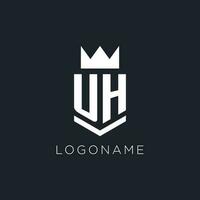 UH logo with shield and crown, initial monogram logo design vector