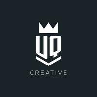 UQ logo with shield and crown, initial monogram logo design vector