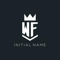 WF logo with shield and crown, initial monogram logo design vector