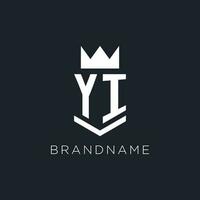 YI logo with shield and crown, initial monogram logo design vector