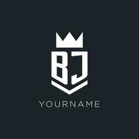 BJ logo with shield and crown, initial monogram logo design vector