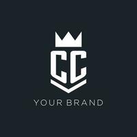 CC logo with shield and crown, initial monogram logo design vector