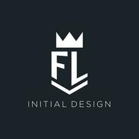 FL logo with shield and crown, initial monogram logo design vector