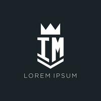 IM logo with shield and crown, initial monogram logo design vector