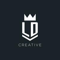 LD logo with shield and crown, initial monogram logo design vector