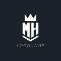 MH logo with shield and crown, initial monogram logo design vector