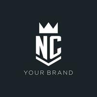NC logo with shield and crown, initial monogram logo design vector