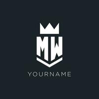 MW logo with shield and crown, initial monogram logo design vector