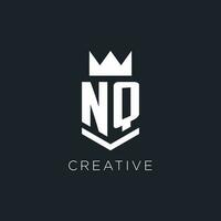 NQ logo with shield and crown, initial monogram logo design vector