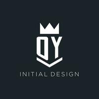 OY logo with shield and crown, initial monogram logo design vector