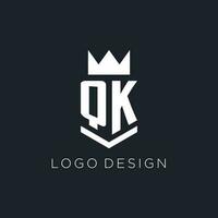 QK logo with shield and crown, initial monogram logo design vector