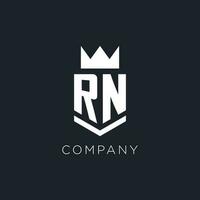 RN logo with shield and crown, initial monogram logo design vector