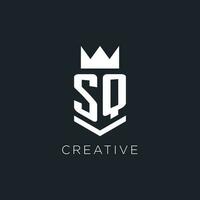 SQ logo with shield and crown, initial monogram logo design vector